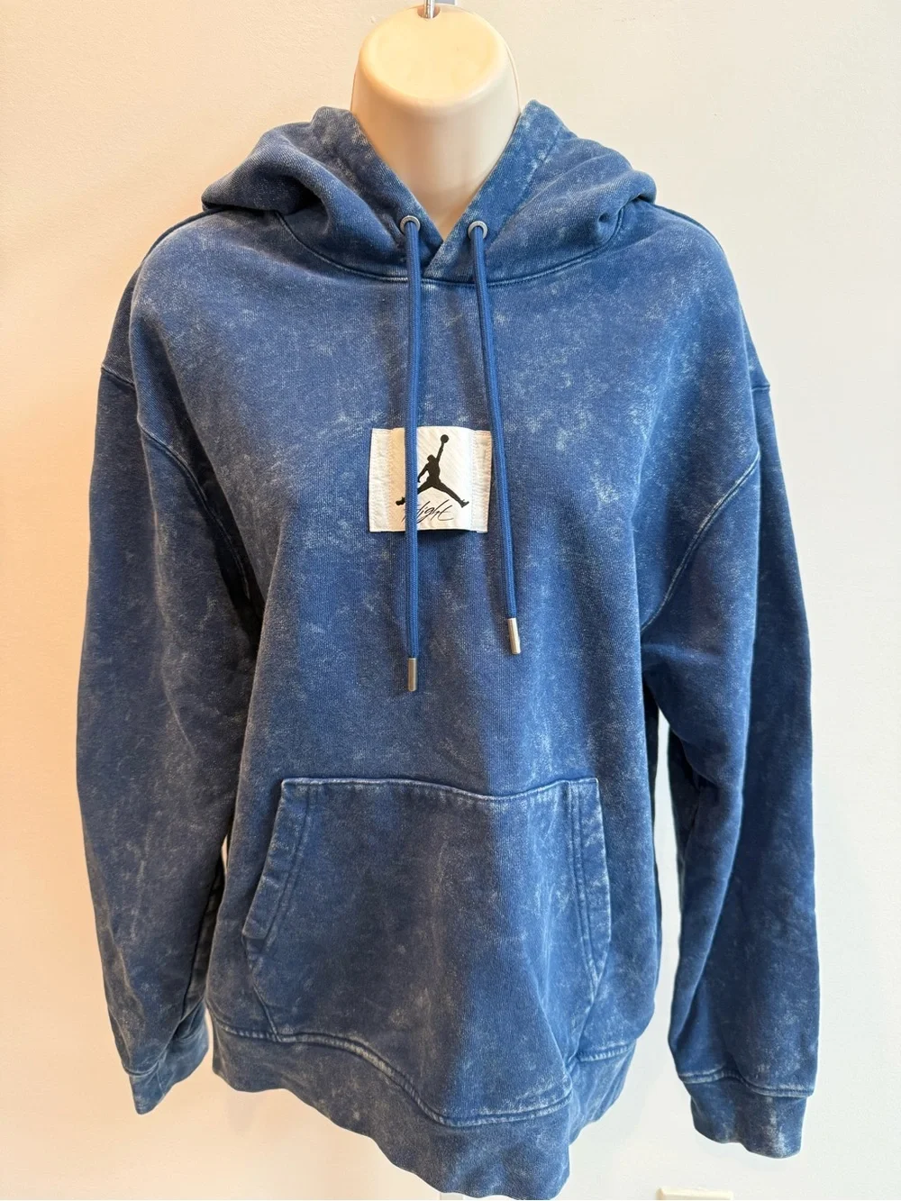 Jordan Essentials Fleece Blue Vintage-Wash Pullover Hoodie Jumpman Patch Size S